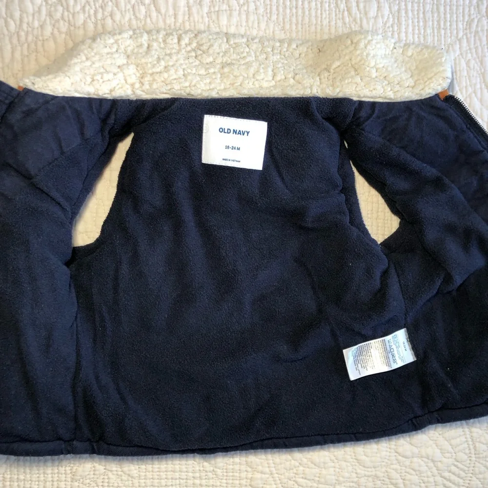 OLD NAVY Kids Toddler Blue and Tan Vest with Sherpa Collar Size 18-24 months
